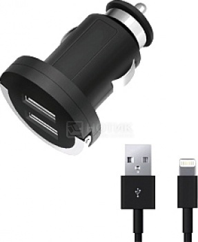 Car charger Deppa Ultra 11257, MFI for Apple with Lightning connector (8-pin), 2xUSB, 3.4А, Black