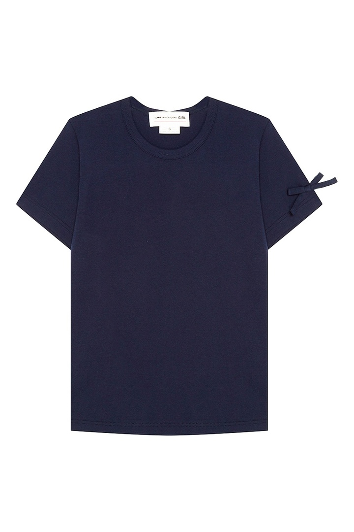 Blue T-shirt with bows on sleeves
