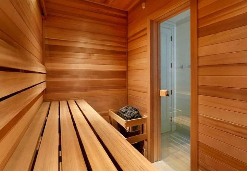 Wooden mini sauna in the apartment