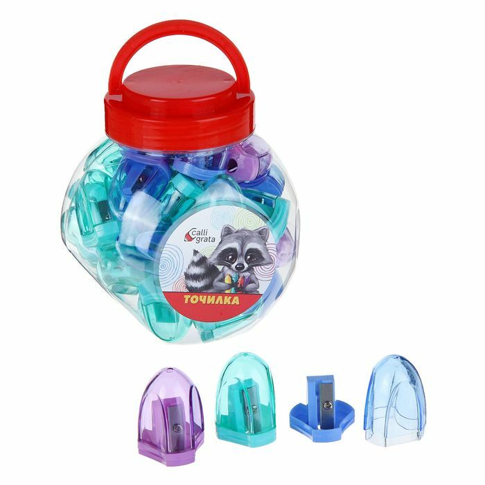 Sharpener plastic, with container, MIX