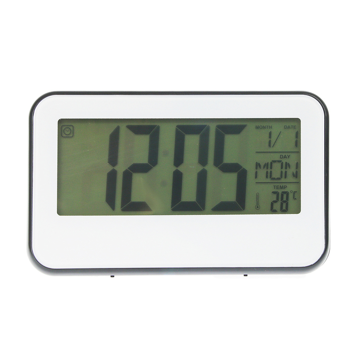 Electronic alarm clock rectangular, backlight from noise, temperature, date 2AAA, 15 * 9.5cm