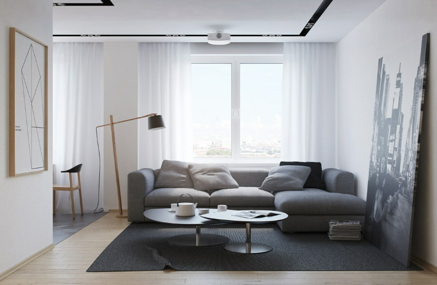 Kotni kavč v minimalistični dvorani