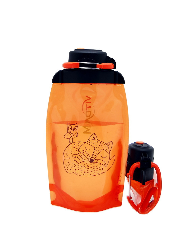 Botella ecológica plegable, naranja, volumen 500 ml (artículo B050ORS-1304) con imagen