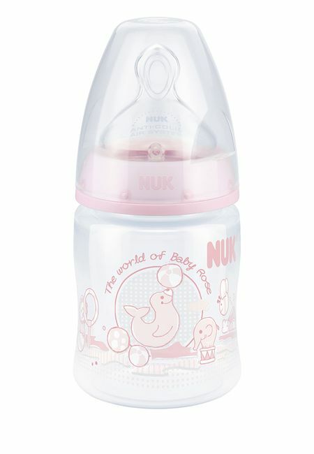 Roh první volby plus dětská růžová plastová láhev 150 ml se silou. dudlík od středy. otv. pro potraviny m, řešení 1 NUK