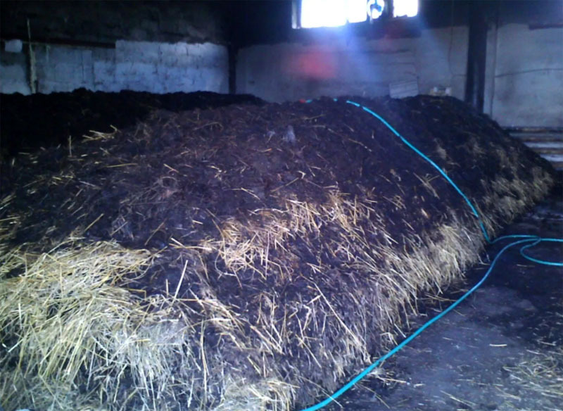 Straw and hay are also excellent compost materials. Layers of food waste and green residues are shifted with dry grass
