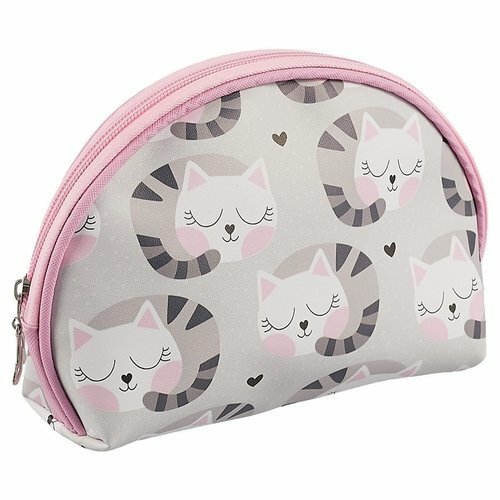 Yarım daire fermuarlı kozmetik çantası Uyuyan kedi (21*13cm) (PVC kutu) (12-12058-VV-8779)