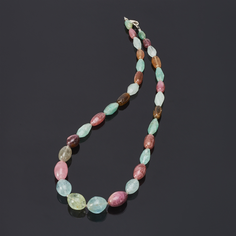 Perlen Aquamarin, rosa Turmalin (Rubellit) 50 cm (bij. Legierung)