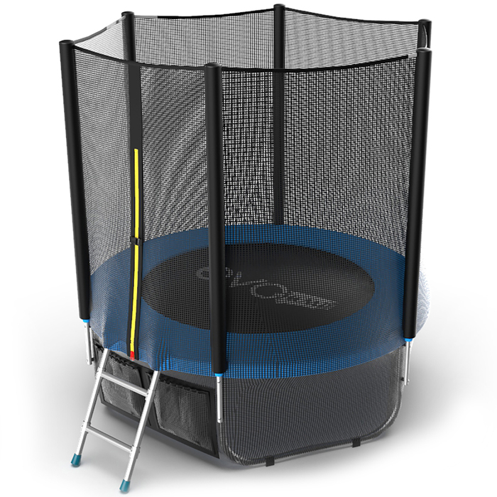 Trampolin med udvendigt net og EVO JUMP Udvendig stige, diameter 6ft (blå) + lavere net