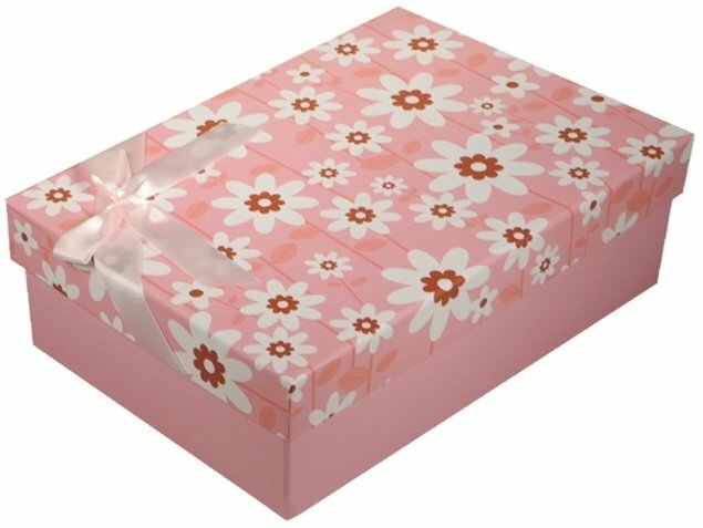 Gift box Chamomile pink 22 * ​​15 * 7cm, decor. bow, cardboard, Hansibag
