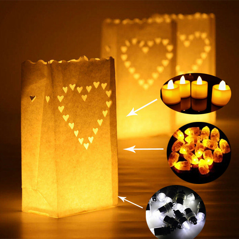 Big Heart Pattern Tea Luminous Paper Holder Lantern Candle Bag for Christmas Party Wedding Decoration