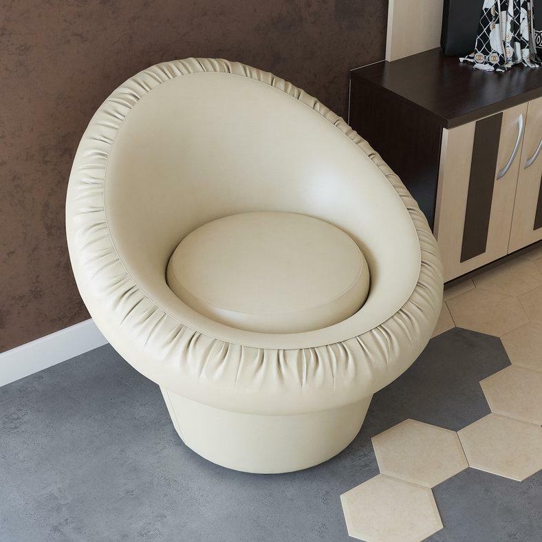 Round pouf with faux leather back