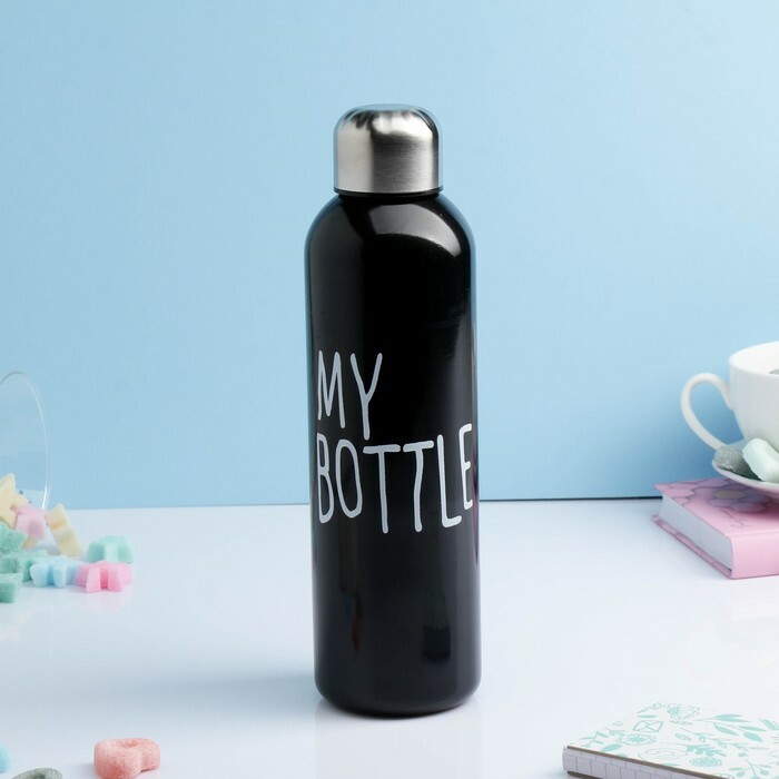My şişe 750 ml su şişesi, vidalı kapaklı, siyah, 6.5x24 cm