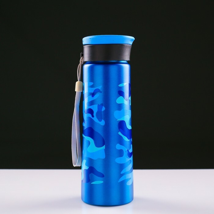 Botella de agua 800 ml, con vasito y mosquetón, 7,5x24,5 cm, mezcla