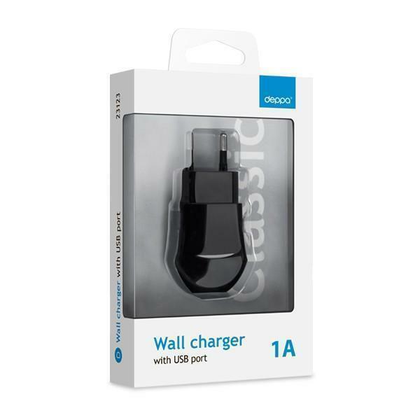Deppa sienas lādētājs (23121) 5W 1A ar mini USB savienotāju (melns)