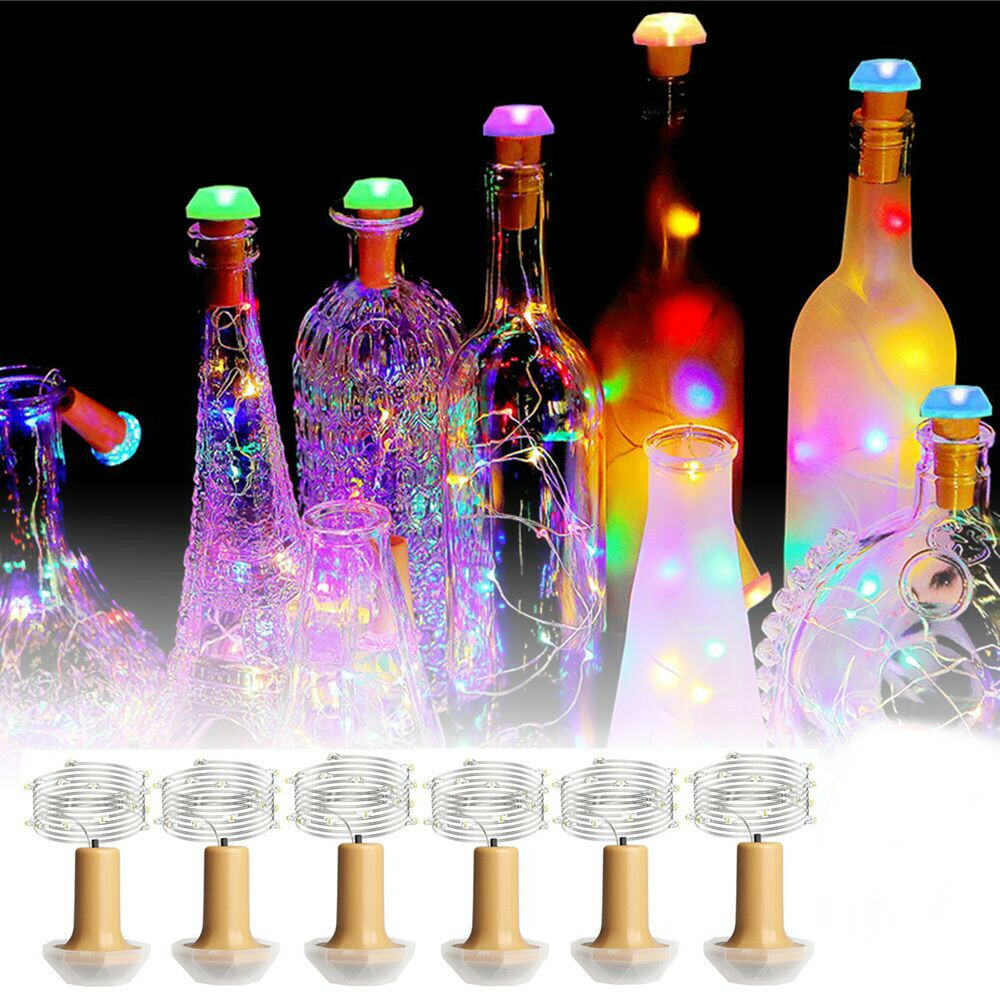 PC. 6 szt. Zasilana energią słoneczną butelka Miedziany korek Drut LED Fairy String Light Party Christmas Lamp