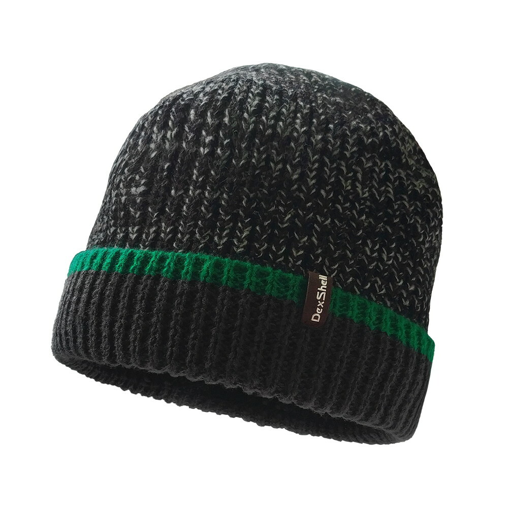 Chapéu impermeável Dexshell com punho com punho, Dh353Grn preto com listra verde,