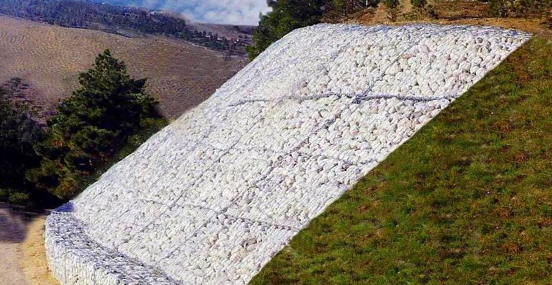 Mattress gabions laid on the slope to strengthen it