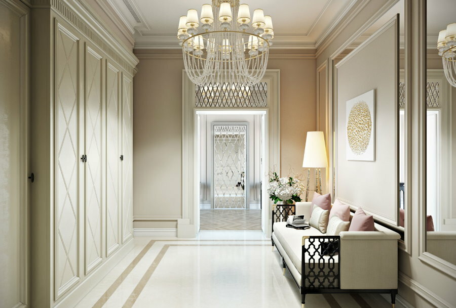 Bright entrance hall in neoclassical style