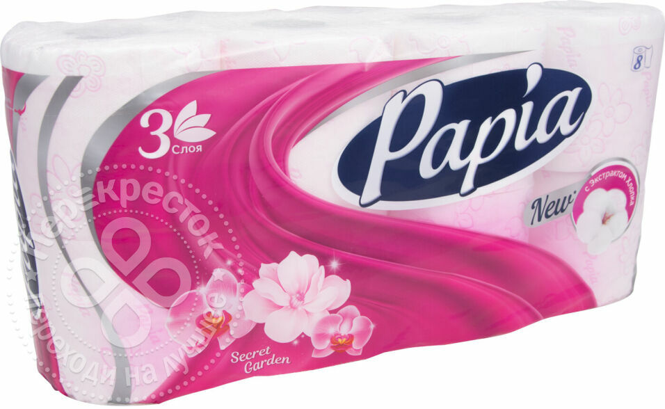 Papia titkos kerti toalettpapír 8 tekercs 3 rétegben: árak 83 USD -tól olcsón vásárolhatók meg az online áruházban