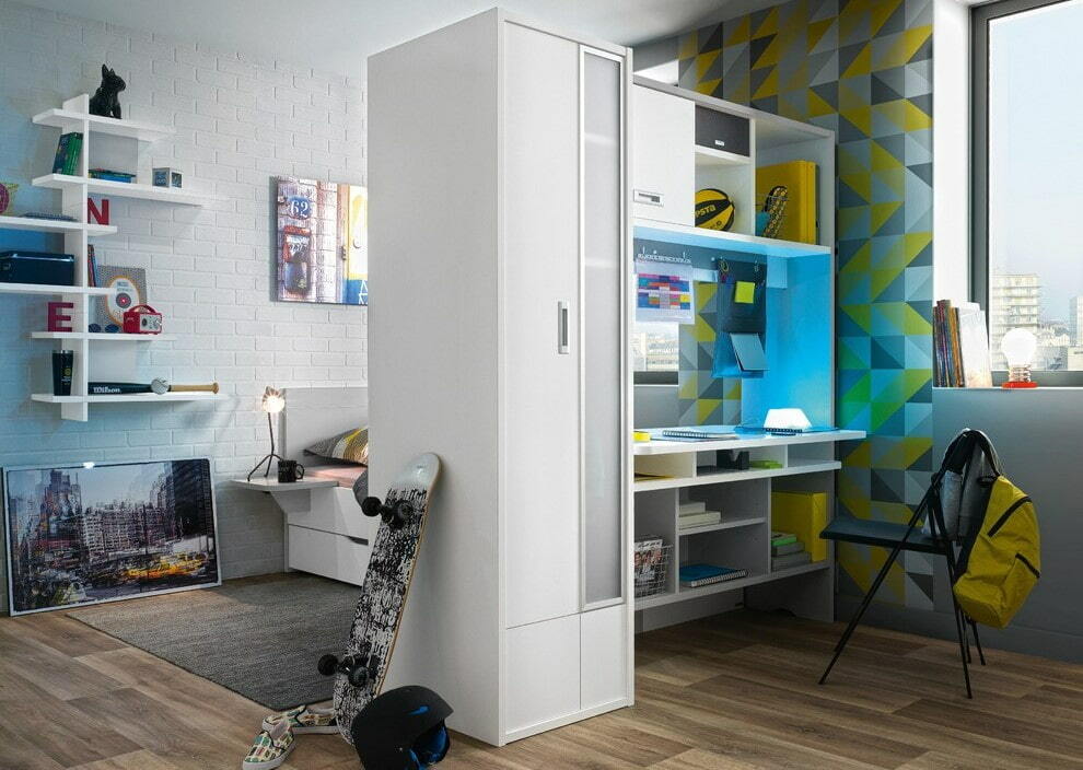 Muebles de gabinete como separador de ambientes para niños.
