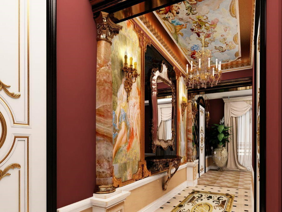 Wykończenie wąskiego korytarza w stylu barokowym