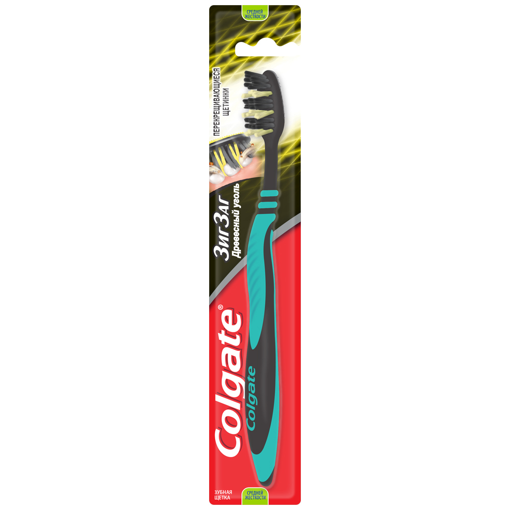 Colgate Zig Zag multifunktionell tandborste med medelhårt grönt kol