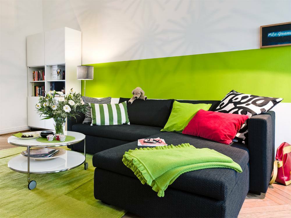 foto das ideias da sala de estar na cor verde