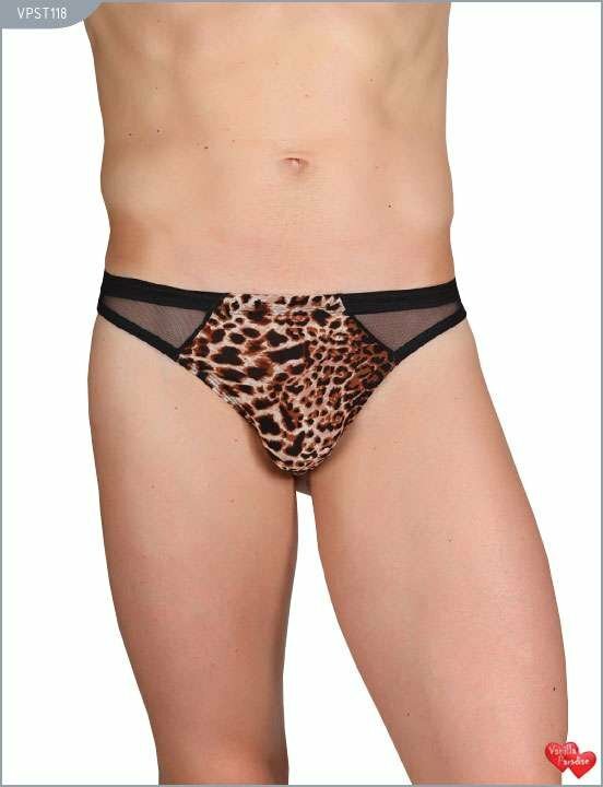 Culotte G-string pour homme avec empiècement léopard sur le devant