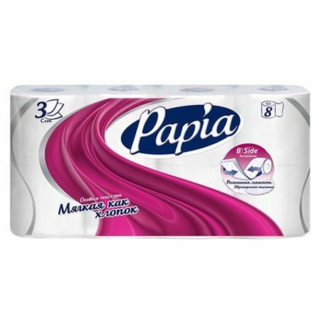 Toiletpapier PAPIA 8 / pak 3-sl 140 vellen b/ar. wit