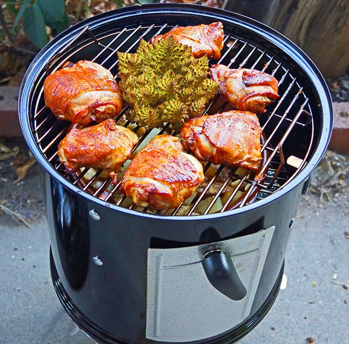 You can cook fish, meat or lard in the mini-smoker