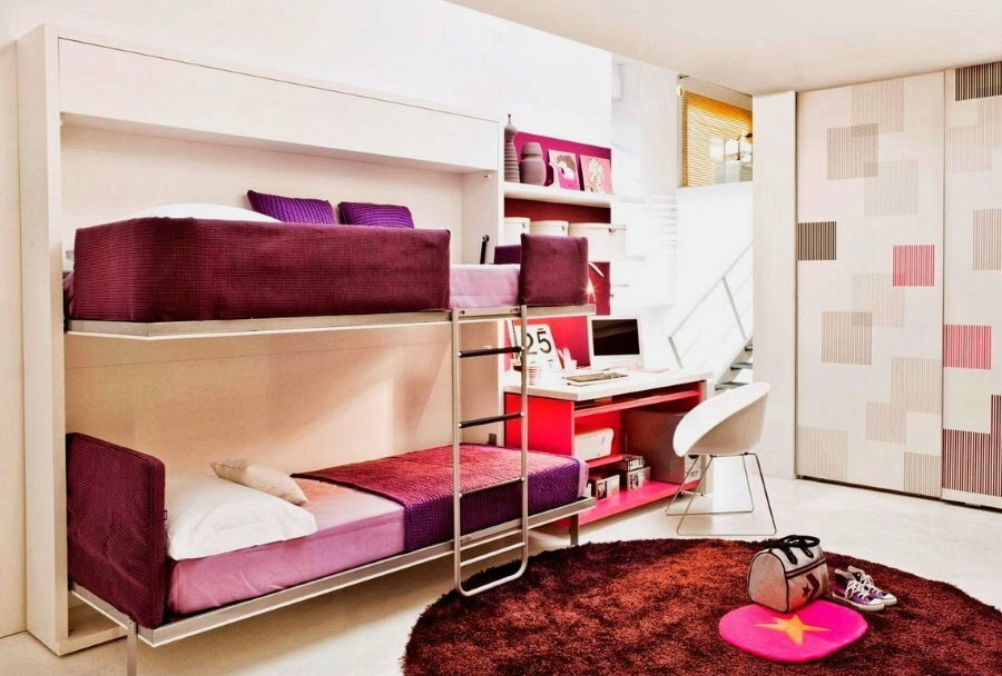 Convertible beds in the room of two girls