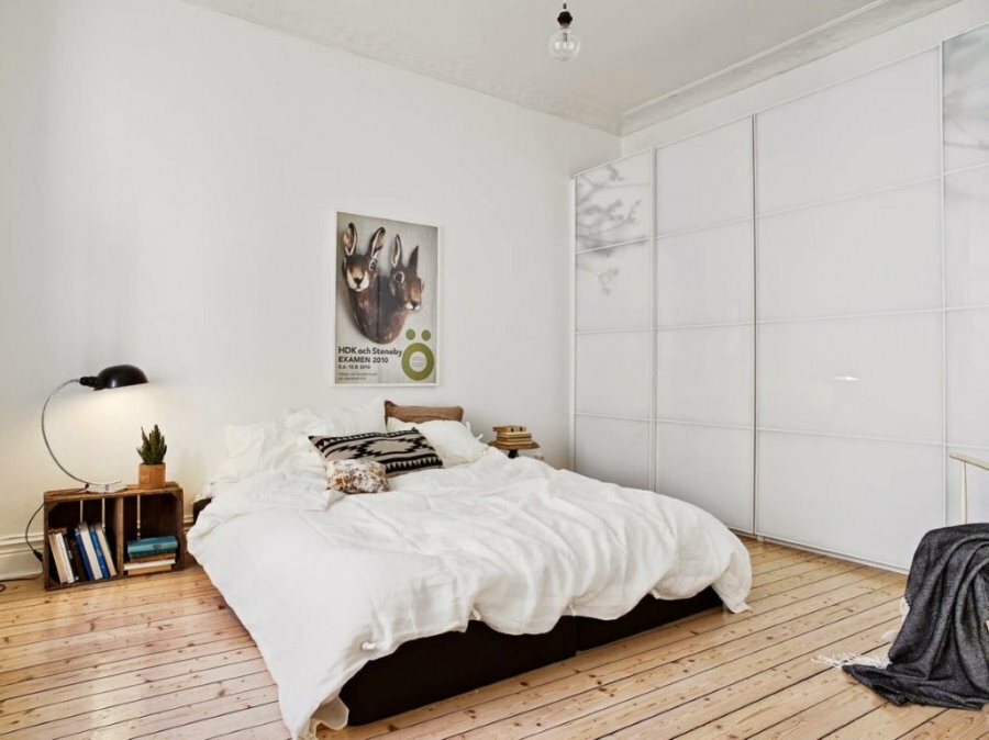 Scandi style bedroom interior without window
