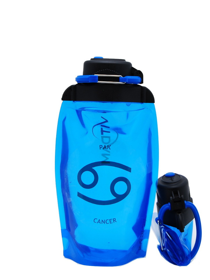 Składana eko butelka VITDAM, niebieska, pojemność 500 ml (artykuł B050BLS-1210) rysunek CANCER / CANCER