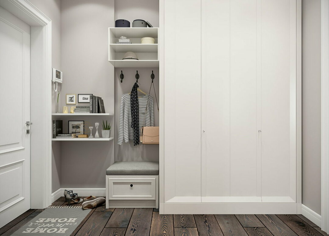 Dizajn hodnika v skandinavskem slogu z vgrajeno garderobno omaro