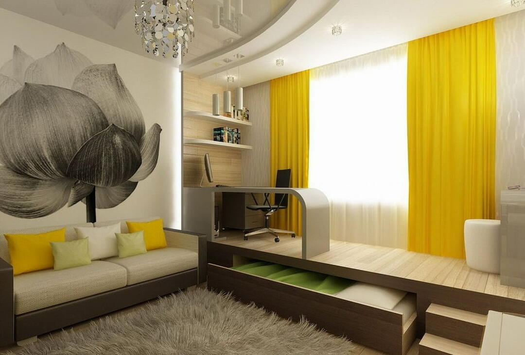 Diseño de sala de estar con zona infantil.