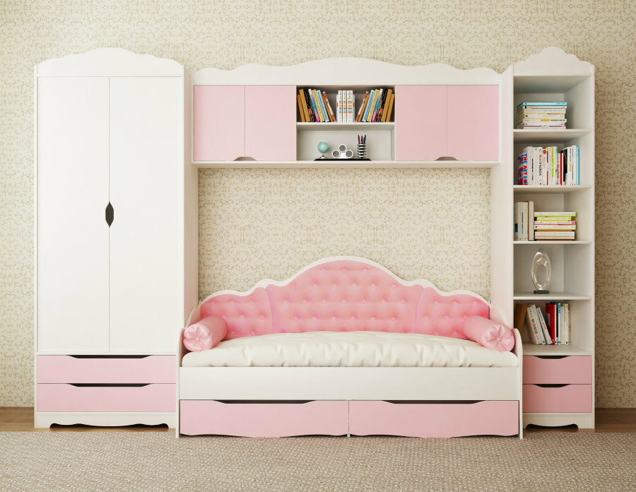 Wand mit Bett für ein Mädchenzimmer