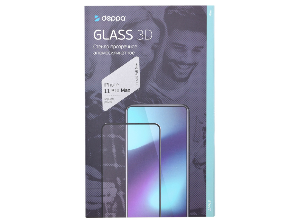 Beschermglas 3D Deppa Full Glue compatibel met Apple iPhone 11 Pro Max (2019), 0,3 mm, zwart frame