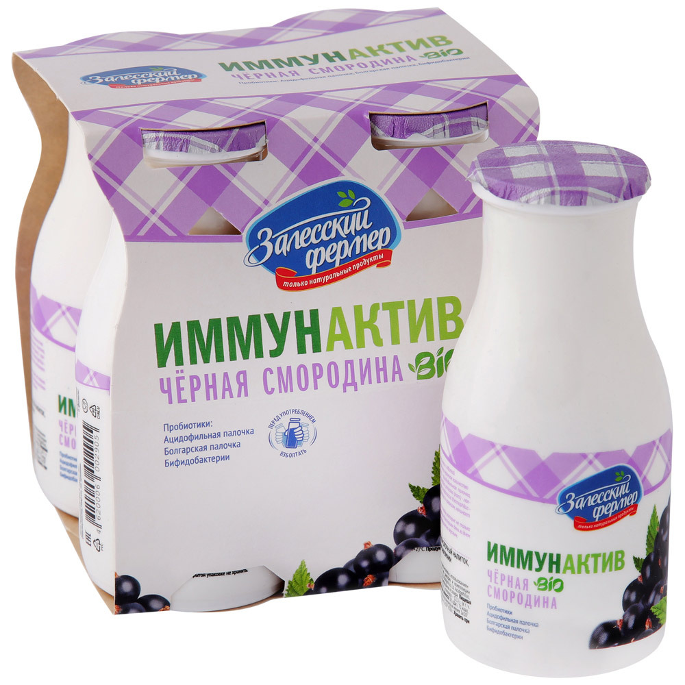 Raudzēts piena produkts Immunactive Zalessky lauksaimnieks Bio Melnās jāņogas 1,2% 4 * 0,1kg