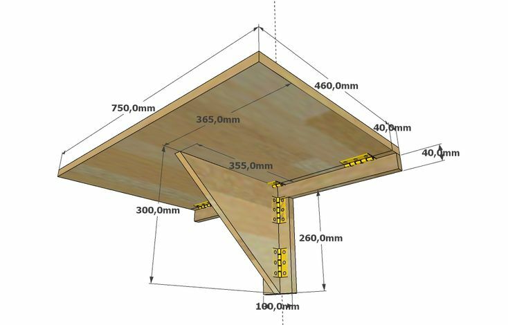 Drawing of a folding table with dimensions for the loggia