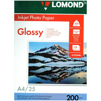 Papel para inyección de tinta Lomond, A4, 200 g / m2, 25 hojas, brillante, a una cara