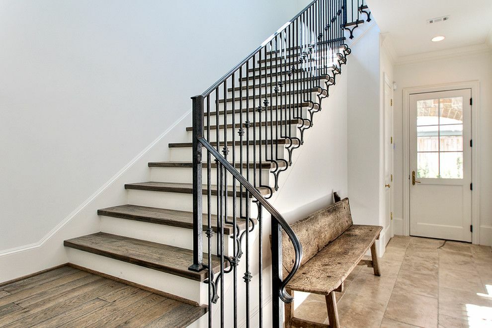 Staircase with metal railings