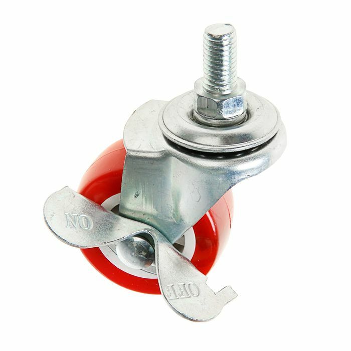 Furniture wheel, d = 40 mm, with a foot, with a lock, red