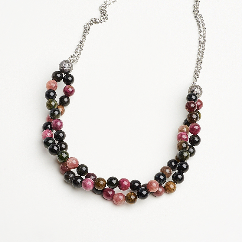 Perles de tourmaline (bij. alliage, acier chir.) (collier) 6 mm 62 cm (+7 cm)