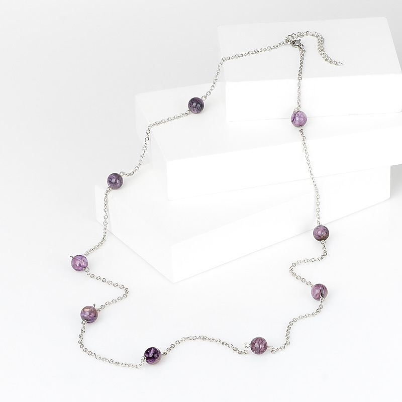 Charoite beads (chir. Steel) (chain) 9 mm 76 cm (+7 cm)