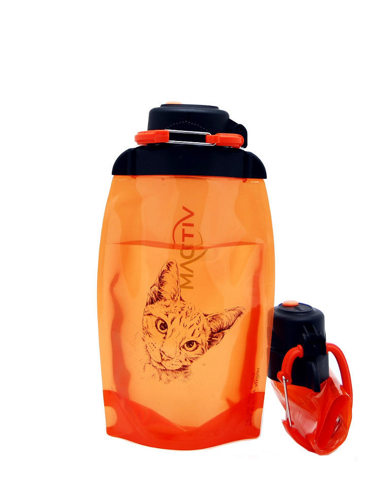 Botella ecológica plegable, naranja, volumen 500 ml (artículo B050ORS-1302) con imagen
