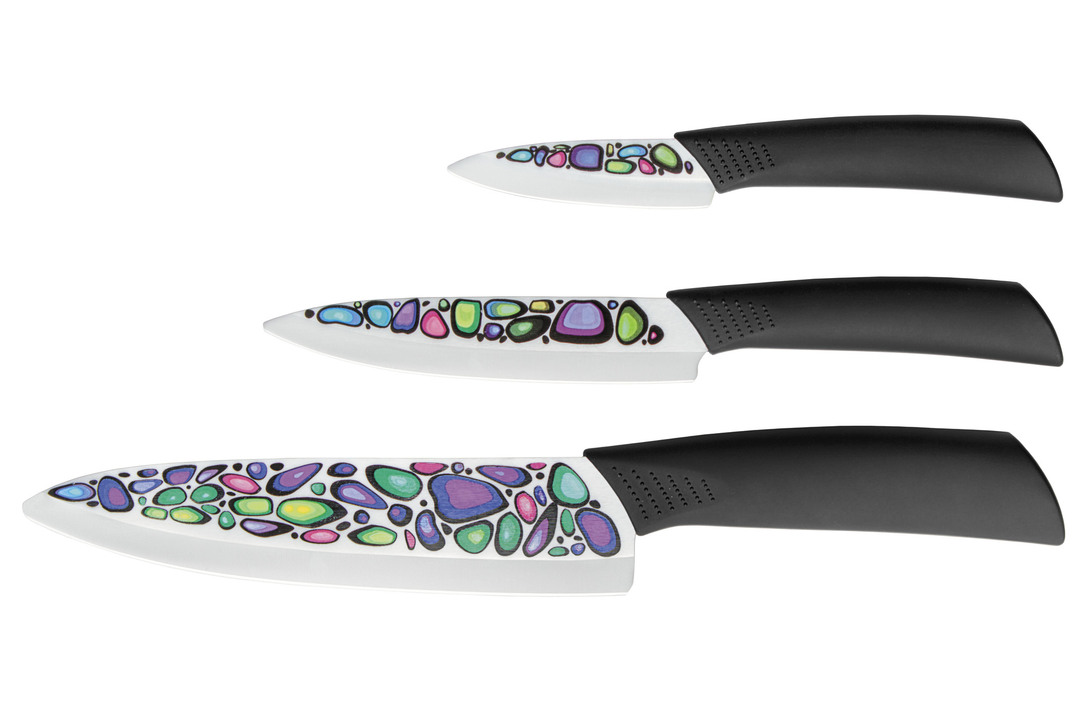 Sett med 3 Mikadzo Imari keramiske kjøkkenkniver (pakket separat)