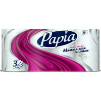 Toiletpapir Papia, hvidt, 3-lags, 8 stk