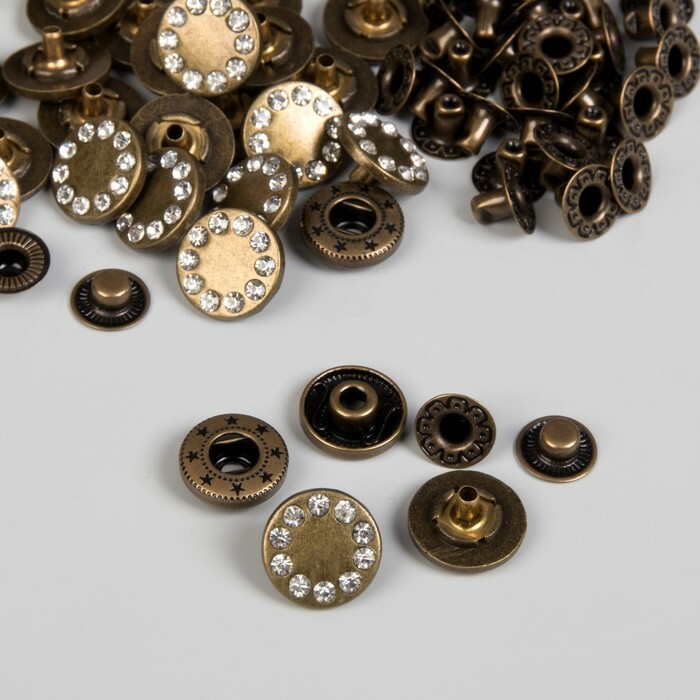 Knapper med rhinestones, d = 15 mm, bronzefarve