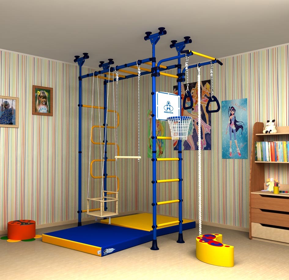Vaikų sporto kompleksas su tvirtinimu prie kambario lubų