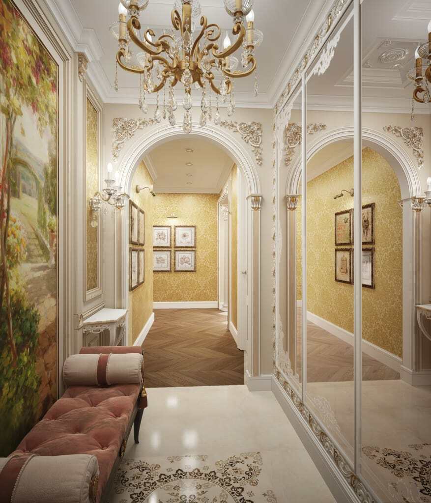 Ljuskrona i det inre av korridoren i klassisk stil